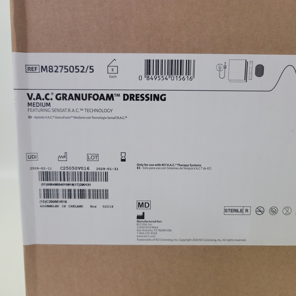 KCI V.A.C. GranuFoam Dressing Medium M8275052/5 Box of 5 SensaTRAC Tech